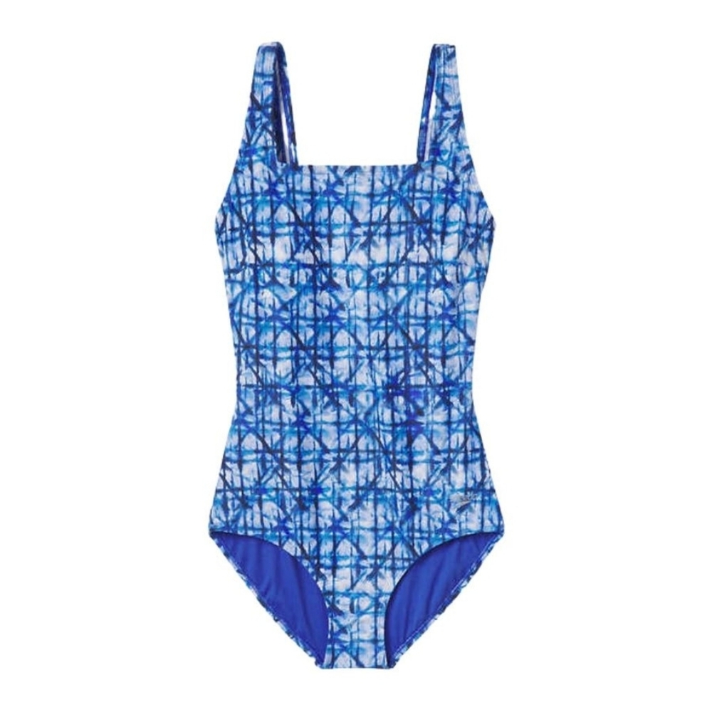 Speedo Blue Tie Dye One Piece Swimsuit Womens Size 14 Sporty Performance Modest